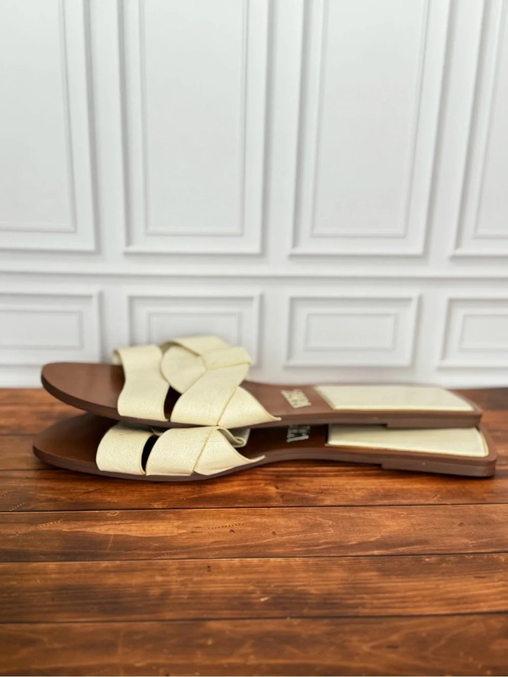 Zara leather Cream Braided Flat Slide Sandals - Picture 5 of 8